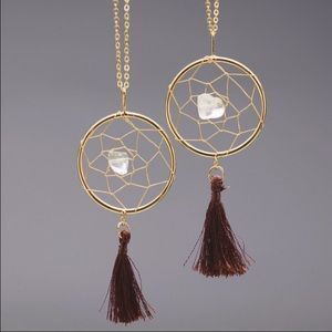 dream catcher gold plated brown tassel necklace